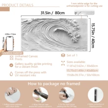 1幅现代墙面艺术海报，2D抽象海浪帆布画，白色海浪装饰画，油画质感海报，适用于客厅、卧室、浴室、办公室的墙面装饰，是理想的乔迁礼物，也适合宿舍、公寓装饰。 - 彩色 - 查看 16