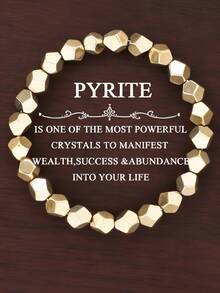 Fabriqué à la main, ce bracelet en pyrite brut présente des perles bohèmes multi-facettes conçues pour attirer la richesse et l'abondance. Il sert de bijou pour le chakra de la force intérieure du plexus, en en faisant un cadeau spirituel vintage adapté aux occasions - Multicolore - Voir 1