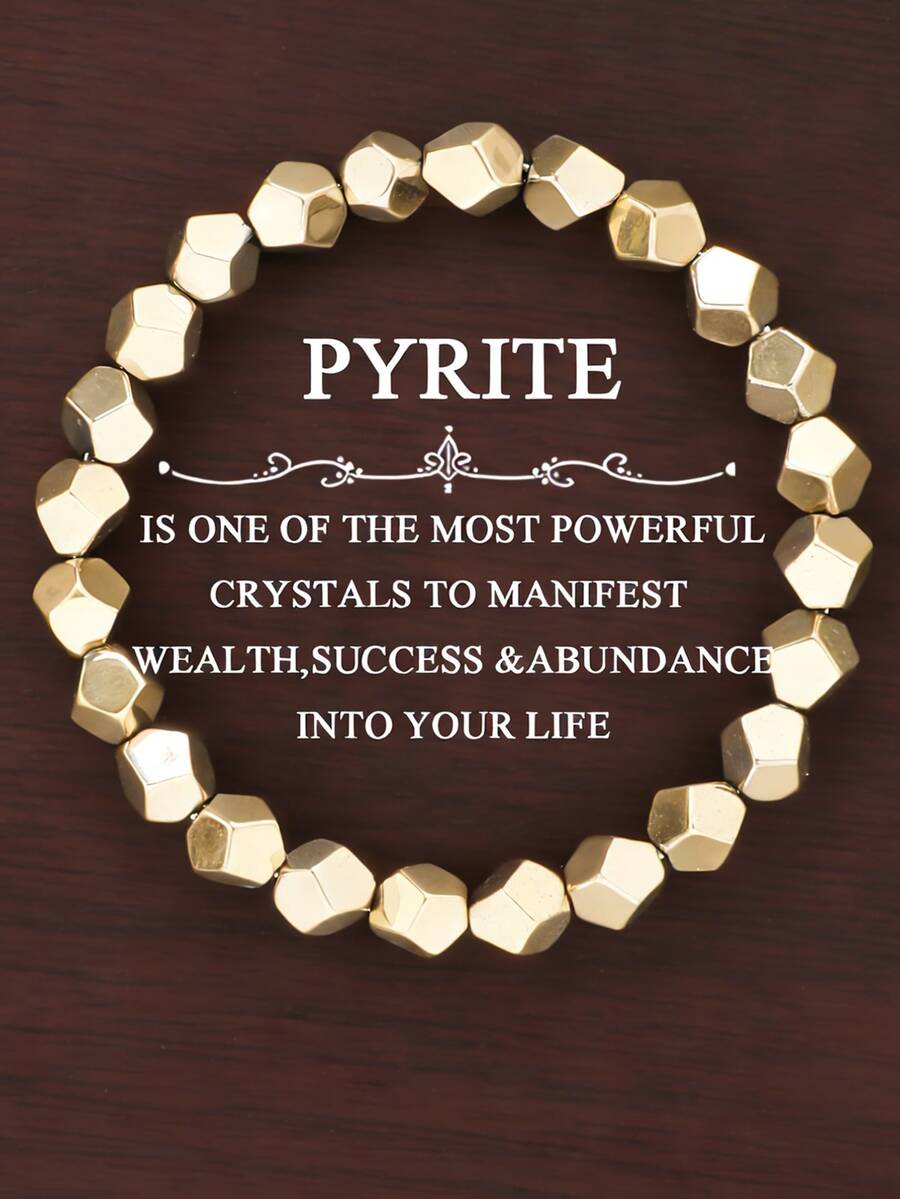 Fabriqué à la main, ce bracelet en pyrite brut présente des perles bohèmes multi-facettes conçues pour attirer la richesse et l'abondance. Il sert de bijou pour le chakra de la force intérieure du plexus, en en faisant un cadeau spirituel vintage adapté aux occasions - Multicolore - Voir 1