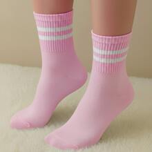Premium Women's Striped High-Top Socks Set And Unisex Socks Set – Comfort, Style, And Quality For Everyday Wear | Fashion And Performance - Casual Cotton  - All Seasons Socks - 黑色/白色/粉紅色 - 查看 3
