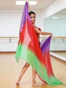 1 pieza Velo ligero y transparente de color degradado vibrante - Accesorio de disfraz de chal para actuación de danza del vientre - Multicolor - Ver 7