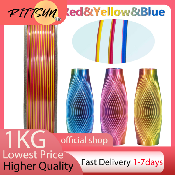 RITTSUN Silk PLA Tri-Color Filament 1.75MM 1KG/2.2LB (1KG/2.2LB Per Spool) Spool Magic Silk PLA 3D Plastic, For High-Speed Printing, Neat Packaging, Premium Filament, And Excellent Performance Experience (Tri-Color)