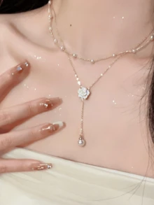 1pc Pearl Camellia Tassel Necklace, Delicate Choker Necklace Suitable For Valentine's Day Wear Or Gift To Friends