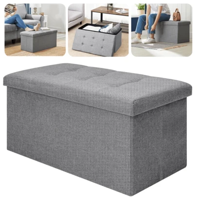 Lislark Storage Bench 76x38x38cm Storage Box End Of Bed Storage Bench Storage Bench Folding Ottoman Storage Box Pouffe Seat Stool Home Chair Foot Stool Bench LINEN For Home Living Room