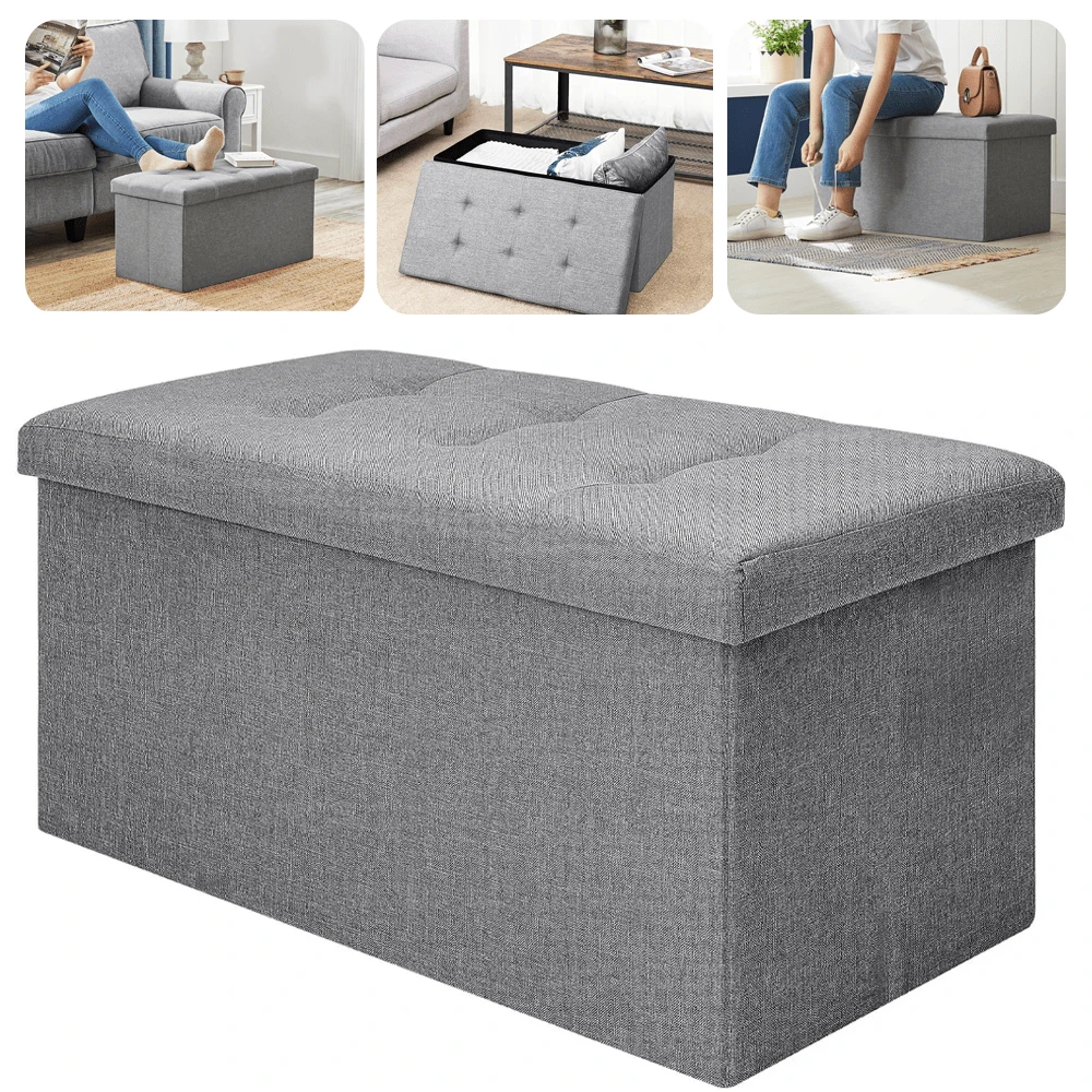 Lislark Storage Bench 76x38x38cm Storage Box End Of Bed Storage Bench Storage Bench Folding Ottoman Storage Box Pouffe Seat Stool Home Chair Foot Stool Bench LINEN For Home Living Room - Grey - View 1