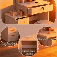 Vanity Desk With Lighted Mirror, 3 Color Light Modes Adjustable Brightness, Makeup Vanity Set With 4 Drawers And 5 Storage Shelves, Vanity Table For Bedroom, White - trắng - Xem 7