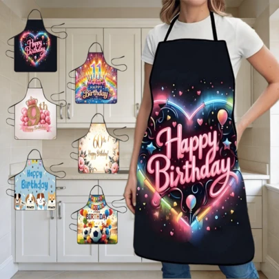 1PC Creative Happy Birthday Apron With Fun Birthday Blessing Print Pattern, Suitable For Cooking, Barbecue, Baking, Creative Personalized Gift