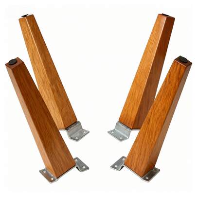 Kit 04 Pés Madeira Chanfrado Castanho 30 cm + 04 Chapinha Inclinada + 16 Parafusos