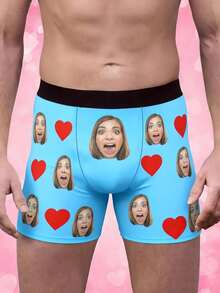 Customizable Photo & Graphic Print Men's Boxer Briefs, Personalized Fashion & Fun Style, Suitable For Daily Wear And Gift Giving - Blue - View 2