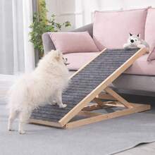 M Size Adjustable Wood Pet Dog Stairs, Ramp Couch Bed Ladder, Non-Slip Pet Ramp - Grey - View 1