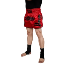 男士拳击短裤，泰拳MMA训练短裤，无弹性面料，适合四季运动，春季适用 - 紅色 - 查看 3