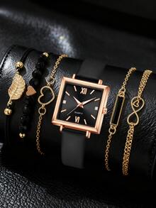 6件套，女士手表，奢华复古优雅简约方形表壳石英表，极简手链，手表手链套装，适合日常佩戴、聚会或度假，生日或情人节礼物，Y2K派对礼服节日礼物 - 彩色 - 查看 1