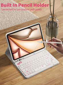 Bowknot Pattern Keyboard Protective Case, Suitable Compatible With Samsung Galaxy Tab, Pad SE, With Detachable Wireless Bluetooth Keyboard And Apple Pencil Storage Slot (Apple Pencil Not Included), Ultra-Thin Lightweight Stand Protective Case, Protective Case - Bow - View 6