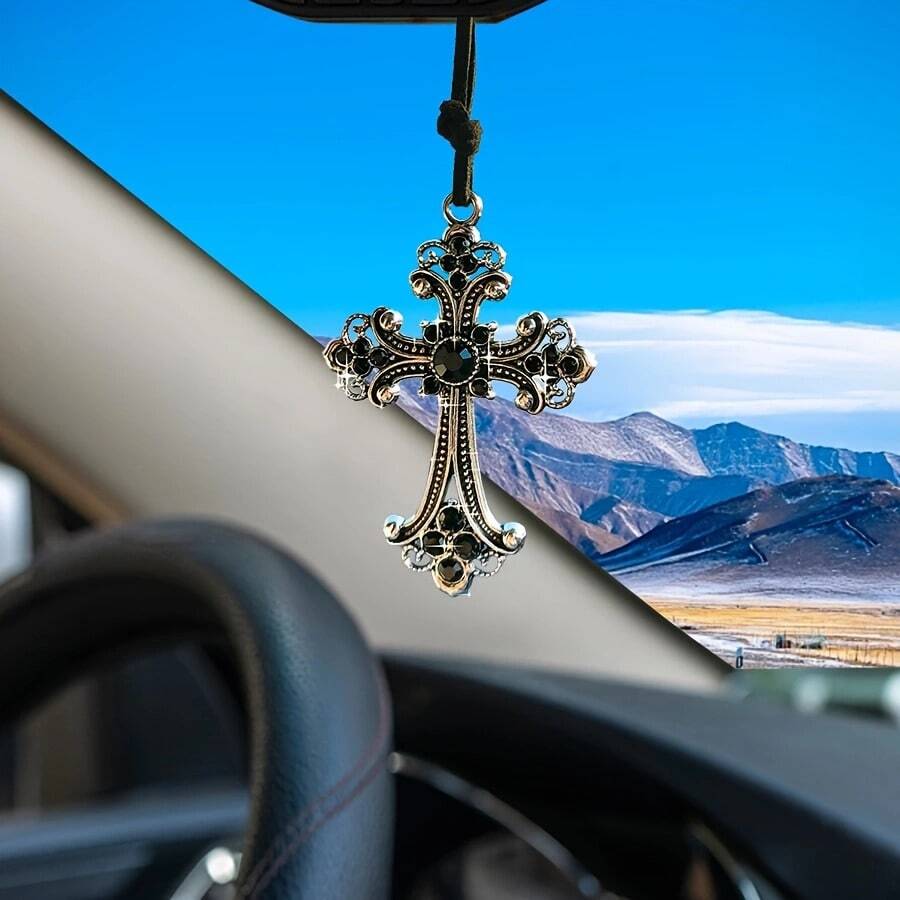 1件装汽车装饰十字架饰品，适用于汽车后视镜，可作为汽车装饰配件，也可用于家居和办公室装饰。 - 十字架 - 查看 1