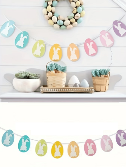 1 Set Felt Easter Home Decor Fireplace Mantel, Fireplace, Happy Easter Egg Bunny Banner Decoration, Suitable For Indoor/Outdoor Background, Holiday And Party Decor, Spring Decor, Easter Decoration