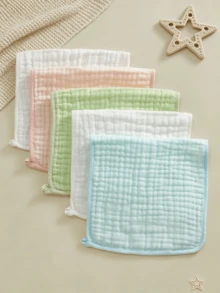 3条/5条装 Oeko-Tex 认证柔软婴儿毛巾，适合儿童日常使用，可用作面巾、围兜或婴儿襁褓毯。 - 彩色 - 查看 4