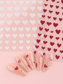 4pcs Valentine's Day Nail Art Stickers, Red White Black Heart Pattern, Sliding Style Holiday Stickers, Romantic Gift, Women DIY Nail Art Accessories & Decorations Nails Nail Supplies - Multicolor - View 6