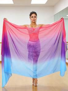 1 pieza Velo ligero y transparente de color degradado vibrante - Accesorio de disfraz de chal para actuación de danza del vientre - Multicolor - Ver 5