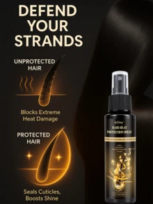 Jeffany Heat Protectant Hair Spray, No-Rinse Heat Protector, Lightweight Formula, Resists Up To 446°F Heat Damage, Hair Heat Protection, Frizz Control And Deep Repair, Restores Shine, Prevents Split Ends, Professional Hair Care Spray Suitable For All Hair Types, Ideal For Everyday Styling, Salon, Gym, Swimming, Party - 100ml/3.38fl.Oz - Black - View 5