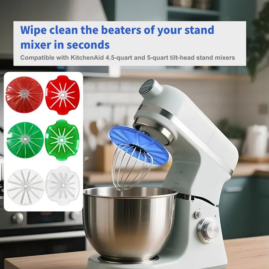 Whisk Wiper And Scraper Attachment Compatible With KitchenAid 4.5 & 5 Quart Tilt-Head Stand Mixers - Anti-Splatter Baffle And Cream Scraper For 6-Wire Whip Accessory - Dishwasher - 白色棱形 - 查看 1