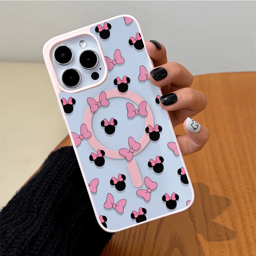 Disney.‌ Minnie Mouse Mickey Mouse Patterned Phone Case Designed With Pink Bows And Black Ears. Compatible With IPhone 17, 16, 15, 14, 13, 12, And 11 Pro Models. Made Of TPU With Shockproof Protection. A Perfect Gift For Family, Friends, Birthdays, Spring Festival, Holidays, Boyfriends, Girlfriends, And Valentine's Day. - 粉色 - 查看 1