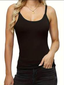 3pcs Women's Camisole, Women's Fashion Ribbed Tank Tops - Breathable, Fitted, Unpadded Sports & Yoga Vest - Versatile Solid Color Activewear - Nhiều màu - Xem 3