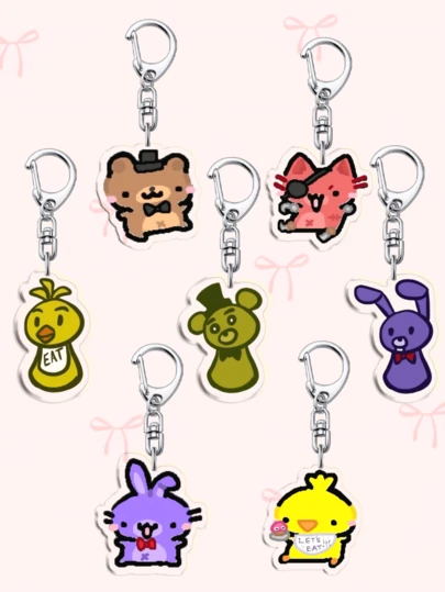 1pc Y2K Style Cartoon FNAF Acrylic Keychain,Character Printed Acrylic Keychain, Five Nights At Fredd-Y Keychain, Car Keyring,Everyday Bag Accessory, Bag Charm, Lanyard, Key Holder. Ideal For Boyfriends, Girlfriends, Family Members, Doctors, Nurses, Valentine's Day Gifts, Cell Phone Decorations, And More.