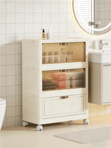 4/5/6-Tier Layer Folding Storage Cabinet,Multi-Purpose Storage,Folds Flat For Storage,Foldable Kitchen Pantry Organizer With Flip Doors ,Multi-Layer Plastic Storage Cabinet, Home Furniture,Space-Saving Home Storage Cabinet, Multi-Use For Bedroom, Bathroom, Dorm & Rental, Easy To Assemble Foldable Storage Cabinets , Suitable For Bathroom, Home, Office, Dorm, Bedroom Organizer Storage - Multicolor - View 11