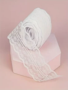 1/10码 - （1码 = 0.914米，10码 ≈ 9.14米）白色蕾丝花边丝带，手工DIY装饰丝带，礼品包装，发饰，插花 - 服装装饰，白色蕾丝派对礼品，装饰品，礼品丝带，圣诞节，情人节，母亲节 - 白色 - 查看 2