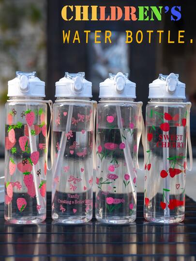 4 Colors Available, 1pc 750ml Kids Sports Water Bottle, Student Water Bottle, Cute Gift For Girls & Boys, Straw Cup Suitable For Outdoor, School, Cherry & Bow Design, Portable