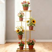 SHENGMAO--1/2/4/5/6-7Tier Plant Stand, Iron Flower Stand,Heavy-Duty Metal Frame, Metal Flower Stand, High-Angle Multi-Tier Plant Rack, Indoor/Outdoor Flower Pot Display Stand. Crafted From Iron With A Sleek, Minimalist Design For Easy Disassembly. This Versatile Stand Fits Seamlessly In Living Rooms, Entryways, Offices, Or Outdoor Patios And Gardens. Available In Multiple Colors. - 5層黑色 - 查看 3