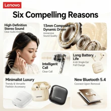 Lenovo EA186 半入耳真無線耳機 無線通話降噪 AI智慧天線強抗干擾 觸控手勢操作 磁吸充電倉 適配安卓與iOS 月岩白 - 月岩白 - 查看 3
