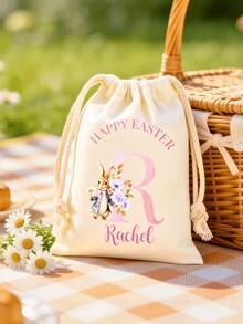 1pc Customized Star & Moon Makeup Bag - Personalized Canvas Drawstring Pouch, Bridesmaid & Bride Gift, Wedding & Birthday Present, Perfect Gift For Women, Multi-Purpose