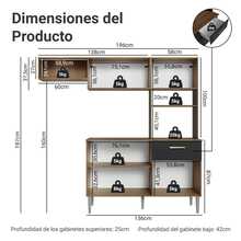 Cocina Integral Completa Modular Madesa Aura 196cm MN 01 - Marrón y Negro - Ver 3