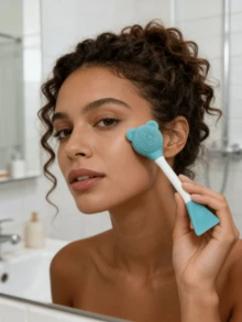 Silicone Two-Head Cleaning Facial Sheet Brush, 1pc Small Bear-Shaped Massage Face Cleaning Brush DIY Mud Film Apply Makeup Tool - Baby Pink - View 13