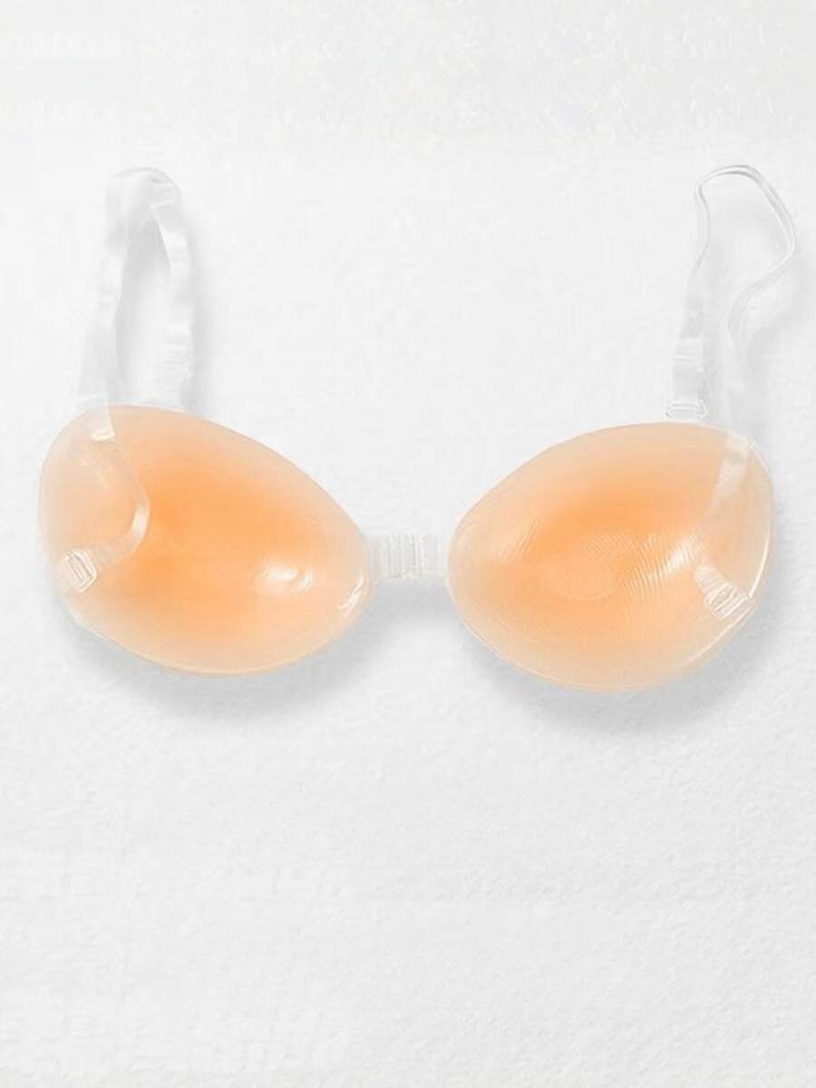 1 Pair Transparent Adhesive Strapless Low-Cut Bra, Seamless Backless Invisible Bra, Strapless Bridal Bra, Silicone Bra, Lingerie And Nipple Covers - Apricot - View 1