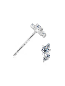 S925纯银三颗锆石+几何菱形耳钉，简约法式风格，低过敏性材质，适合作为情人节、生日礼物送给女性或情侣，附赠礼盒 - 銀色 - 查看 12