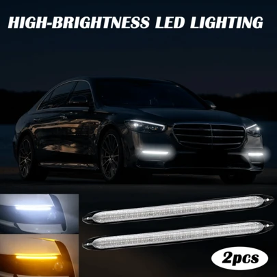 Car LED Daytime Running Light Strip (2 Pack 34.5 CM), 12V Amber White Streamer Sequential Flow DRL Lights Yellow Turn Signal, Automatic Turn Signal Lights, Universal For Cars, SUVs, Trucks, Holiday Gifts