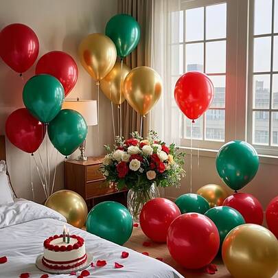 10"/12" 24/48pcs Holiday Balloon Set, Red, Green And Metallic Colors - Perfect For Birthday, Wedding, Valentine's Day! Balloon Decor, Balloon Party, Photography Backdrop, Photo Props, Main Decor, Decorative Cloth, High Quality Durable Balloons, Balloon Arrangement, Celebration Set, Home Decor, Party Planner