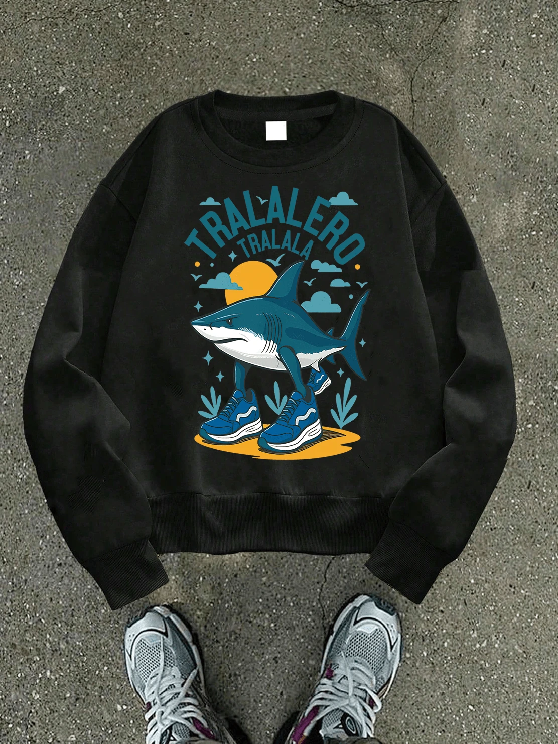 1-Piece Teen Boy Skateboard Style Street Element Print Crew Neck Sweatshirt, Soft And Comfortable, Perfect For Everyday Casual Wear In Spring And Autumn - 黑色 - 查看 1