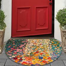 1pc Floral Oil Painting Doormat, Small Rug, Welcome Mat, Carpet, Floor Mat, Outdoor Doormat, Kitchen Rug, Home Decor, Front Door Mat, Area Small Rug, Outdoor Mat, Home Decor, Area Rug, Garden Rug, Washable Rug, Plush Rug, Thick Rug, Fluffy Rug, Autumn/Winter Rug - Multicolor - View 2