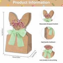 12/24 Pcs Easter Gift Bags, Cowhide Paper Rabbit Ears Party Favor Bags, Boho Style Neutral Bow Ribbon Artificial Flowers Rustic Paper Bunny Gift Boxes Easter Party - Multicolor - View 5