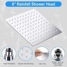 Shower Head Combo,8 Inch High Pressure Rain Shower Head  And 3 Settings Handheld Shower Head Combo,Powerful Shower Spray Against Low Pressure Water With Long Hose - Hợp kim crom - không có tay nối dài - Xem 8