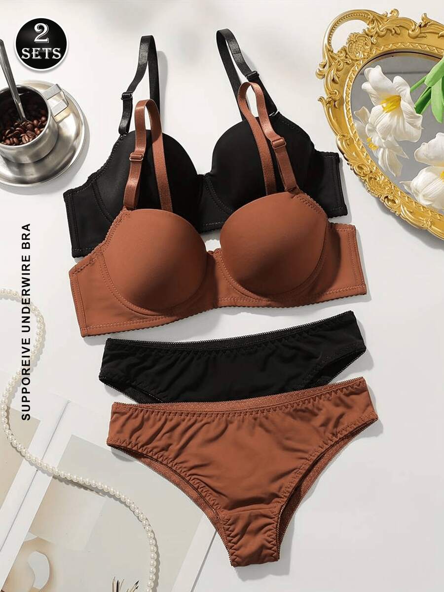 2 Sets Women's Wireless Bras With Lift And Prevent Sagging Function, Side Support Design For Small Bust - Multicolor - View 1