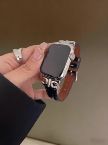 1 Butterfly Leather Strap, Compatible With Dial Sizes Of 38/40/41/42/44/45/46/49mm, Compatible With Apple Watch Straps And Ultra/Se10/9/8/7/6/5/4/3/2/1 Series - Black Silver - View 7