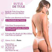 Sutian Tule Illusion Transparência Conjunto Sutiã Usar Vestido Calcinha Sutia Vazado Costas abertas - Bege - Visão 3