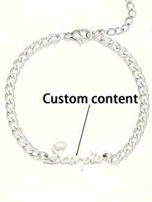 1 Customized Name Bracelet - Stainless Steel Cuban Chain Pendant Bracelet, Personalized Gold/Silver Fashion Accessory Bracelet, Supports Name Text Date Information - Exclusive Jewelry Gift, Suitable For Wives, Mothers, Valentine's Day, Family And Teenagers Commemorative Gift, Easter Holiday Gift