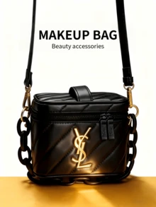 Yves Saint Laurent 这款黑色长方形女士单肩包，饰有黑色品牌标志，适合日常休闲使用，是圣诞节送给女士的理想礼物。 - 黑金色 - 查看 4