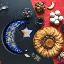 开斋节快乐 月亮星星糖果甜点托盘 木质托盘 蛋糕食物托盘 伊斯兰穆斯林斋月节 家居派对装饰 - 彩色 - 查看 4
