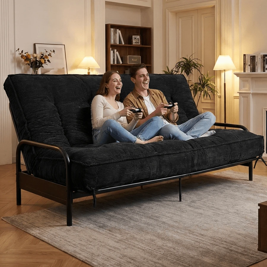 8" Futon Mattress Full/Queen Size, Thick Futons Sofa Couch Bed Sleeper Sofa Bed, Floor Mattress For Adults, Roll Up Folding Mattres Shredded Foam Filling, Medium Firm(Frame Not Included) - màu đen - Xem 1